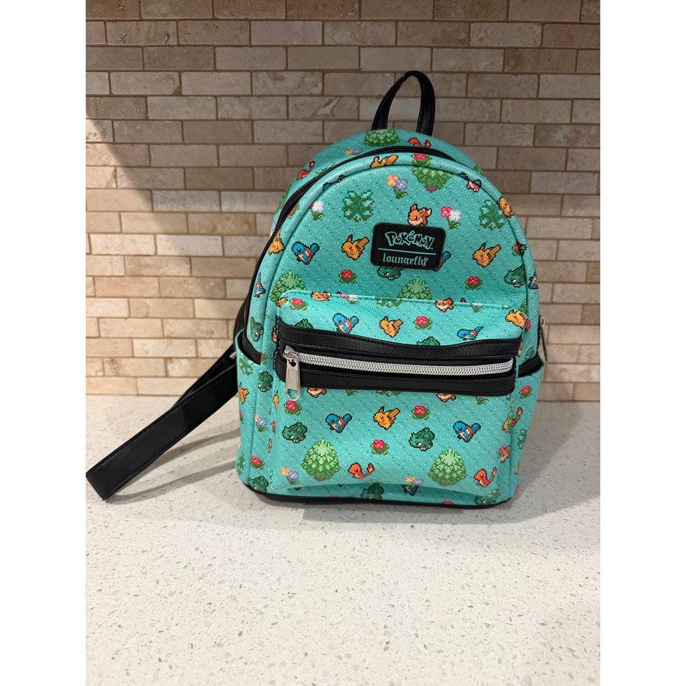 Loungefly Pokémon Pixel Backpack Green Faux Leather All Over Zip